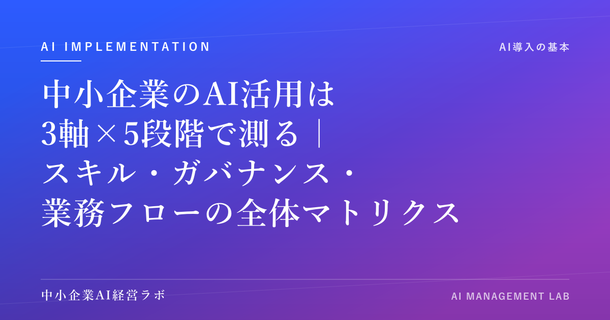 中小企業のAI活用は3軸×5段階で測る｜スキル・ガバナンス・業務フローの全体マトリクス のアイキャッチ画像