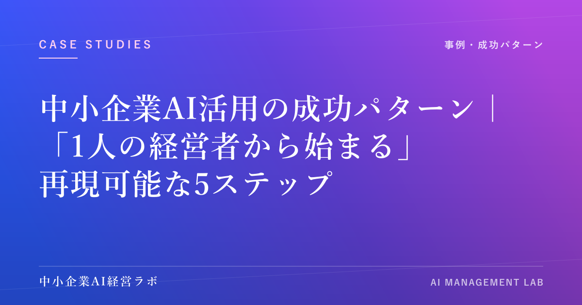 中小企業AI活用の成功パターン｜「1人の経営者から始まる」再現可能な5ステップ のアイキャッチ画像